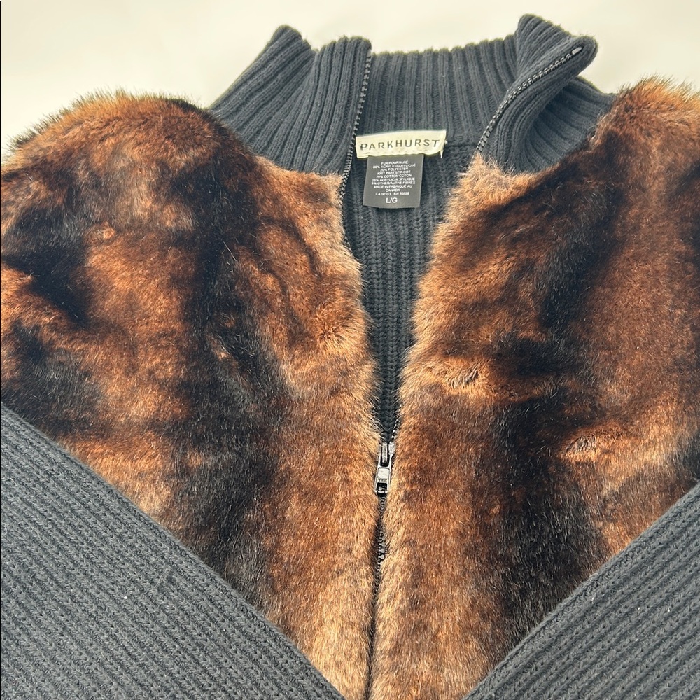 Parkhurst Charcoal Sweater with Brown Faux Fur